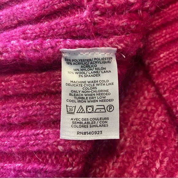 LOFT Fuchsia Pointelle Button-Up Sweater Cardigan Large Fuzzy - Picture 10 of 12